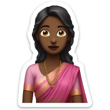 a girl with pink sari sad face blak face sticker