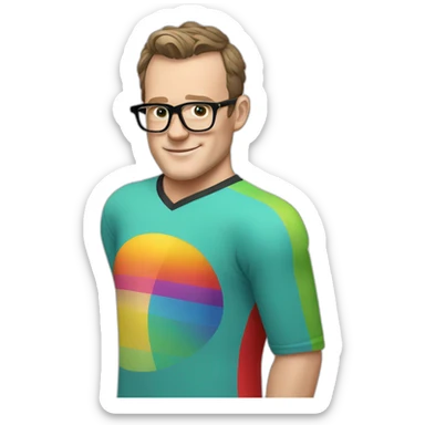 Jonathan Toews wearing glasses and rainbow clothes sticker