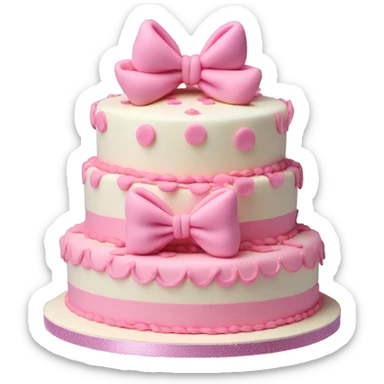 3 tier cake with bows and vintage frosting design  with pink balloons  sticker