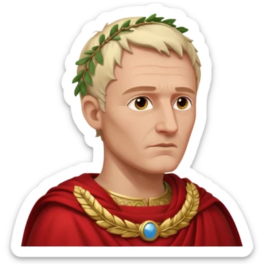 Julius Caesar emoji, side profile, laurel wreath, Roman attire, red cape sticker