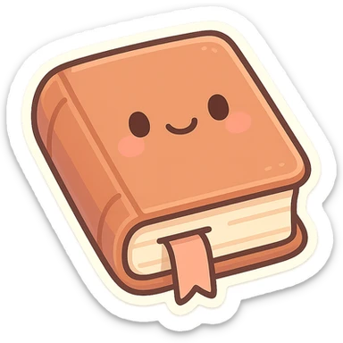 cozy book, pastel colors, smiling face, bookmark, chibi style sticker