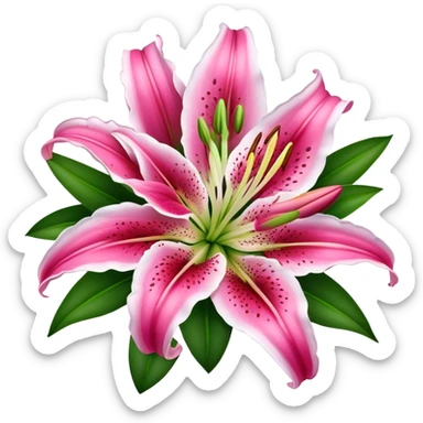 bouquet Deep Pink Oriental Lily with White Edge, luxuriant, leaf, bud sticker