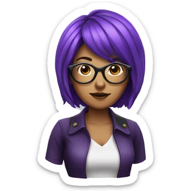 Purple/Black Hair Female With Ram Horns and Glasses. sticker