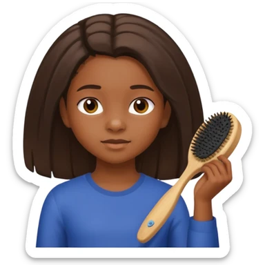 A black 12 yr old girl brushing her shoulder length hair sticker