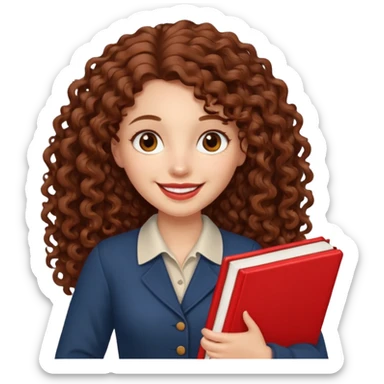 Long Hair Women with red Book, Brown curly hair, happy

 sticker