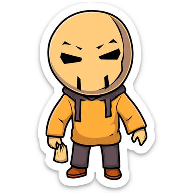 horror character with torn burlap sack mask, full body, spooky, ominous posture sticker