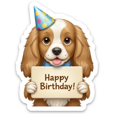 cocker spaniel holding sign that says “happy birthday amigo” sticker