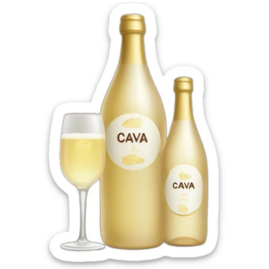 bottle with cava logo and two glasses sticker