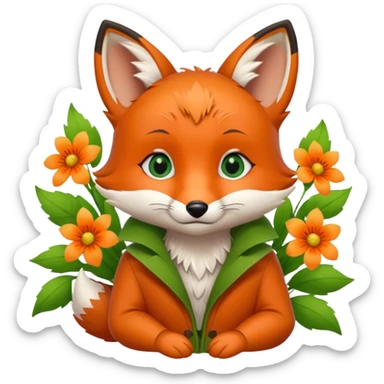 Green eyed baby fox with flowers sticker