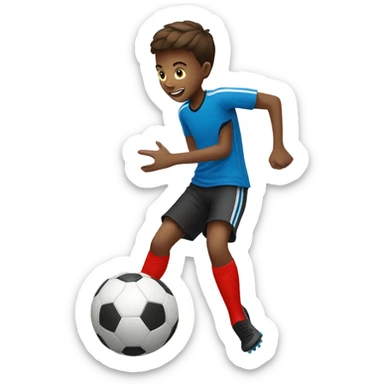 A BOY PLAYING SOCCER wearing red  sticker