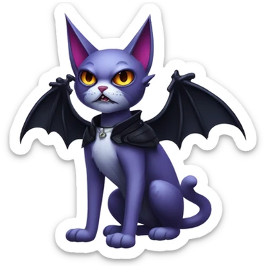  cool edgy fantasy dark-themed animal vampiric cat-hybrid Fakemon with fangs and bat-wing-ears with a collar full body sticker