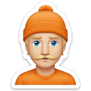 blonde man with blonde hair and blonde mustache with blue eyes and orange beanie  sticker