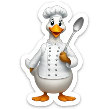 A goose dressed like a chef with a spoon in his hand sticker