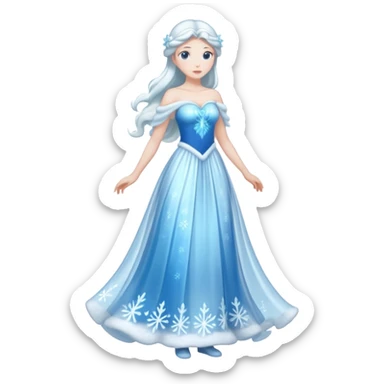An ice Snow Maiden character, full body, standing in side view, made of translucent ice, winter fairy tale style. sticker