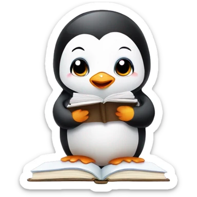 Baby cute penguin doing homework sticker