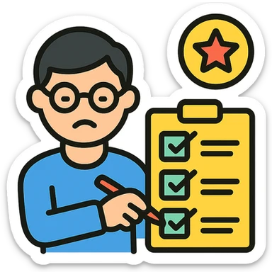 color outline icon of a perfectionist checking a checklist, precise and organized sticker
