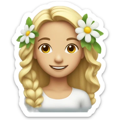 smiling girl with flower bouquet sticker
