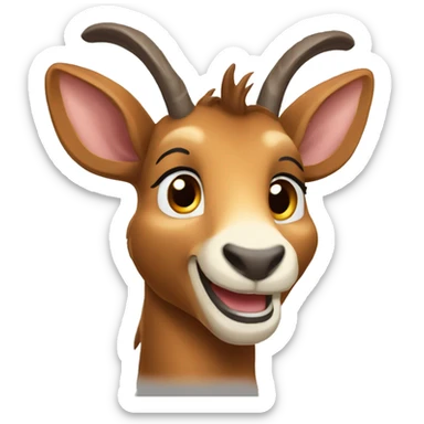 happy smiling brown chamois pointing to the left side with his hoof sticker
