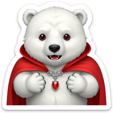 Vampire animal, polar bear in red collar cloak, fangs sticker