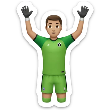 goalkeeper, standing, wearing a green shirt, shorts, socks and football boots, with arms raised sticker
