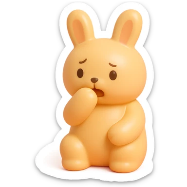 apricot bunny biting paw nervously, vinyl figure style sticker