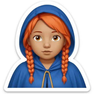 red orange braids hair girl, tan skin, fat, wear blue cloak sticker