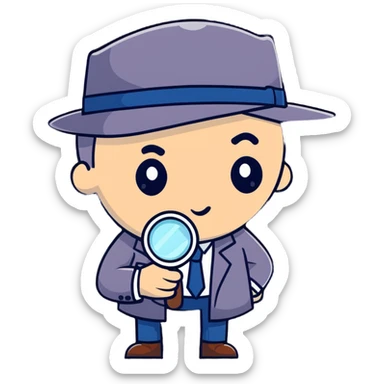 A detective looking through a magnifying glass sticker
