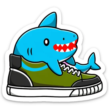Colorful Bape sneaker with shark face design, bright colors, street style fashion sneaker sticker