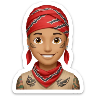 a human with bandana and tattoo sticker