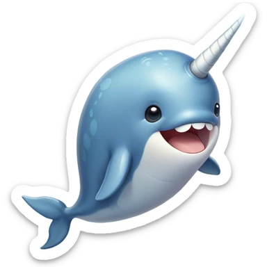 Cinematic Comical Cute Narwhal Portrait Emoji, Head tilted dramatically with an exaggeratedly amused expression, featuring a uniquely curved tusk, a sleek body with wide, comically expressive eyes brimming with playful disbelief, Simplified yet hilariously expressive features, highly detailed, glowing with a slightly sassy oceanic glow, high shine, dramatic yet playful, stylized with an air of cheeky marine mischief, soft glowing outline, capturing the essence of a meme-worthy cute narwhal that looks ready to side-eye its way into viral fame! sticker