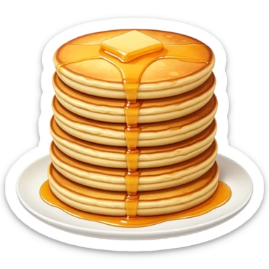 stack of cheese pancakes with syrup sticker