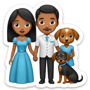 Pareja de novios, pelo negro ambos, y con dos perritos pincher en brazos sticker