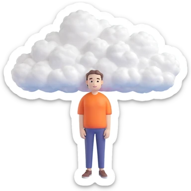 person made entirely of bright, puffy, convex clouds, shoulder height sticker