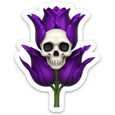 goth tulip with black petals, tiny skull accent sticker