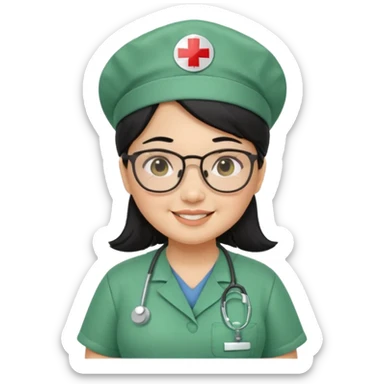 Open


Open


Open


Open
FILIPINA FEMALE NURSE, CHUBBY, BLACK HAIR, WITH GLASSES, GREEN SCRUBS, AND CAP, SMILING sticker