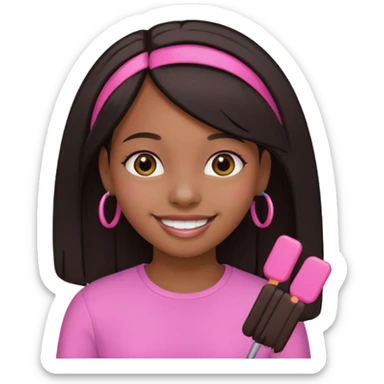 a black girl with straight hair and pink clips in the front sticker