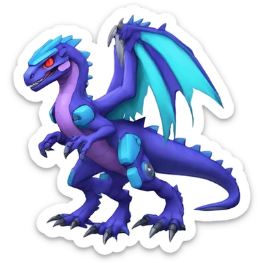  Cool Edgy Purple Blue Digimon-Fakemon-Guilmon-Velociraptor-Dragon-Mecha full body sticker