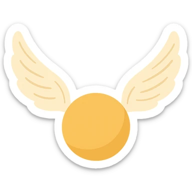 Golden Snitch, cute and simple, no outlines, color filled style. Front view, wings open and slightly forward, wings with expressive shadows and simple line texture, no background. sticker