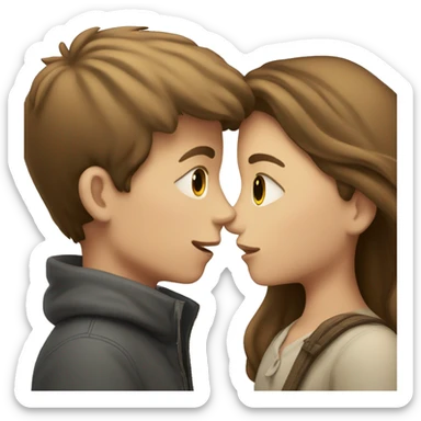 A pale brunette boy and a pale brown-haired girl kissing sticker