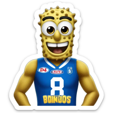 spongebob wearing a north melbourne kangaroos AFL jersey sticker