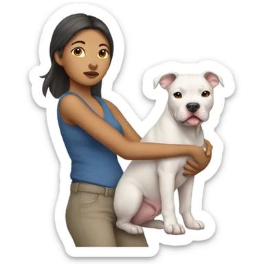 Filipino woman holding gray pit bull puppy sticker