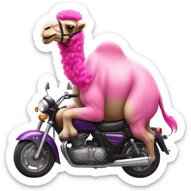 big fat camel riding a motorbike with pink hair  sticker