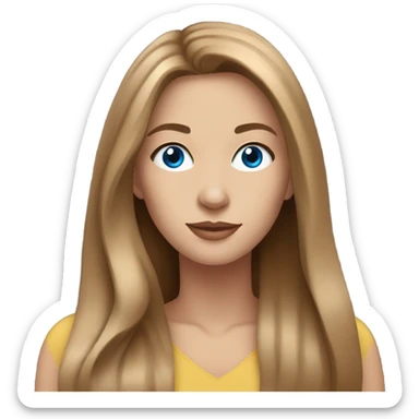 beautiful woman, straight long light brown hair, blue eyes sticker