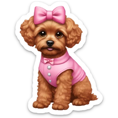 Red Shipoo dog in cute pink outfit with bow on head sticker
