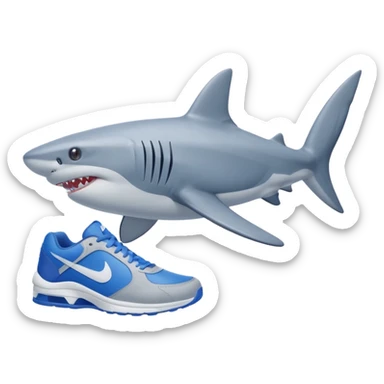 a three-legged shark wearing blue Nike sneakers; sticker