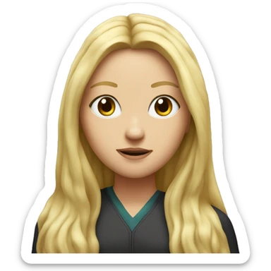 blonde white girl long hair with "PhD" written behind her sticker