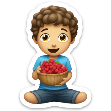 little boy eating rasberries sticker