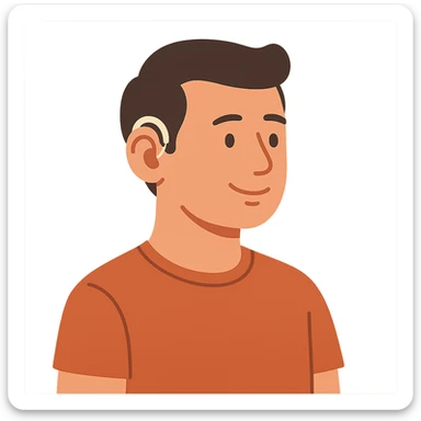flat toon style man with a hearing aid sticker