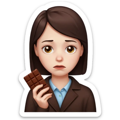 sad person with chocolate, Apple style emoji, tear on face, chocolate bar in hand sticker