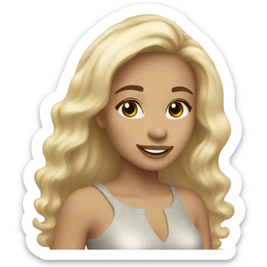 Light skinned Blonde hair brown eyes girl wishing a Happy New Year sticker